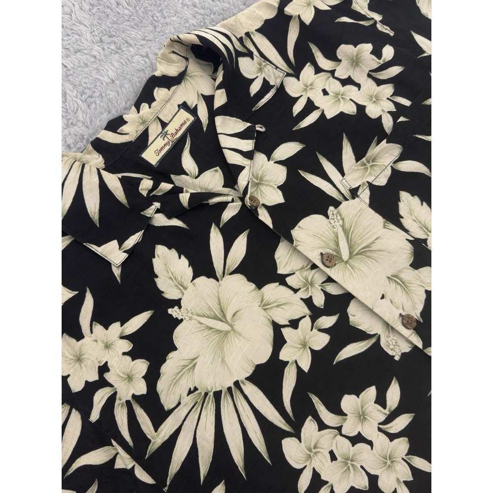 Tommy Bahama Mens Black Tropical Hibiscus Floral Short Sleeve Camp Shirt XL